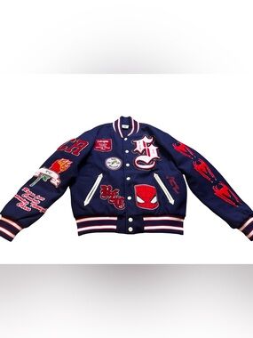 Civil Regime x Marvel Spider-Man Parkers power bomber varsity Jacket blue Medium